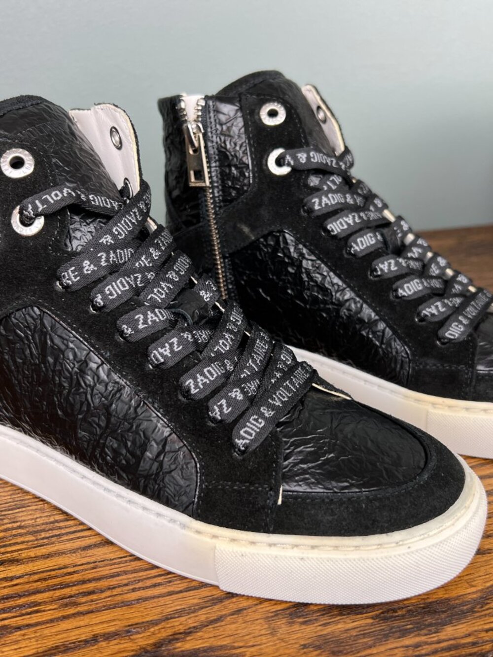 Zadig & Voltaire High Flash Wrinkle Sneakers Size 36 Black Leather High Top - Picture 4 of 9